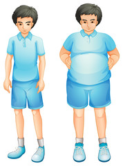 A thin and a fat boy in a blue gym uniform