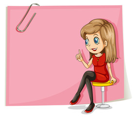 A pretty lady in front of the empty pink signage