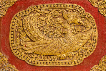Swan Wall sculpture on Ubosot in Wat Saen Fang , Chiangmai Thail