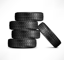 Black rubber tires on white background, vector illustration