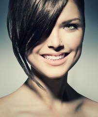 Stylish Fringe. Teenage Girl with Short Hair Style