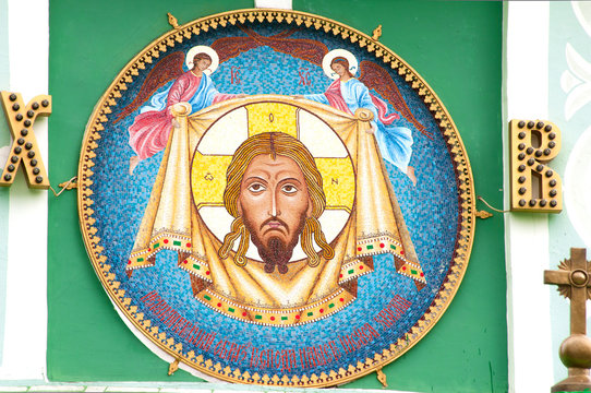 outdoor Jesus Christ mosaic in the wall of the Moscow church