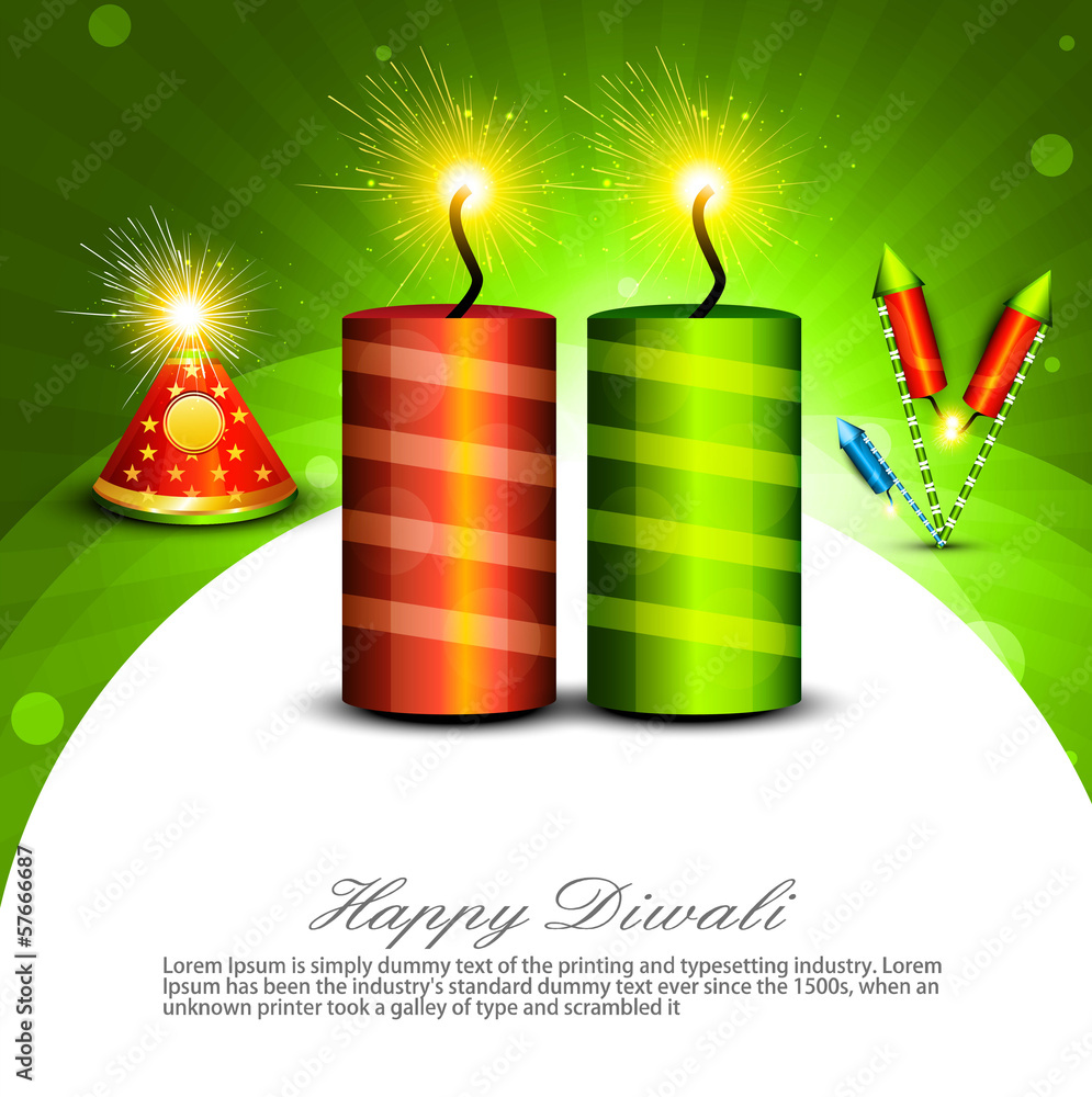 Sticker Beautiful decoration Happy Diwali diya shiny crackers colorful b