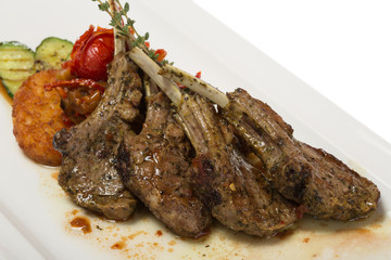 Grilled lamb loin and vegetable ratatouille.