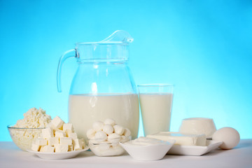 dairy products on a blue background