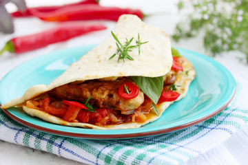 pita bread stuffed with chili