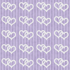 Fototapeta na wymiar Purple and White Interlocking Hearts and Stripes Textured Fabric