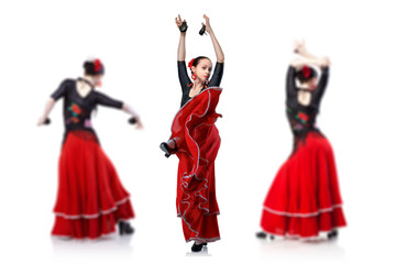 Fototapeta na wymiar young woman dancing flamenco isolated on white