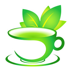 cup of green tea with leaves