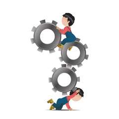 People Over Gear Wheel Set - Isolated On White Background