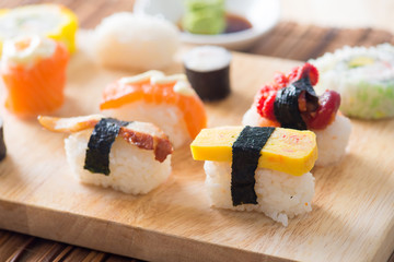 various assorted sushi on a plate