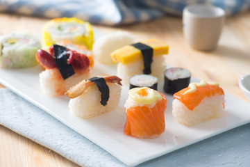 Sushi Assortment On a Dish, close up