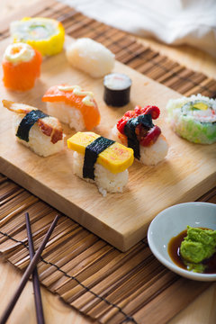 Sushi Assortment On a Dish, close up