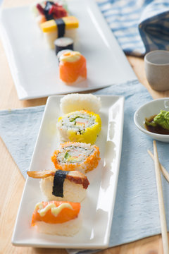 various assorted sushi on a plate