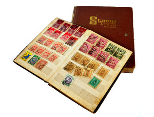 Old stamp album book on white