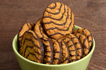 macro chocolate cookes in a bowl