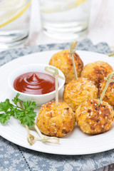 chicken meatballs with tomato sauce, close-up