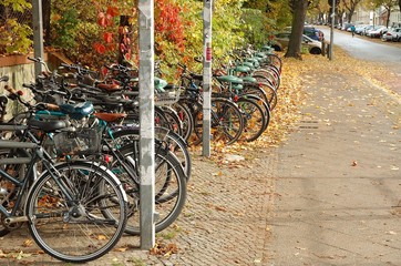 Bicycles waiting nearby railway station