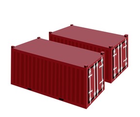 Two Red Cargo Container on White Background