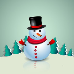 Christmas Greeting Card with snowman. Vector illustration