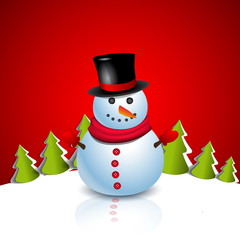 Christmas Greeting Card with snowman. Vector illustration