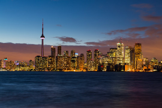 Skyline of Toronto at night after dusk