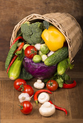 Healthy Organic Vegetables on a Wooden Background. Frame Design