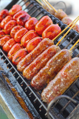 Asia sausage in market - red sausage