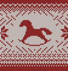 Happy New Year Horse. Knitted seamless background