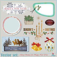Christmas and New Year's Inscriptions, items and backgrounds