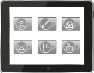 Tablet PC with application icons isolated on white background