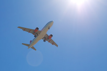 airplane in the sunny sky