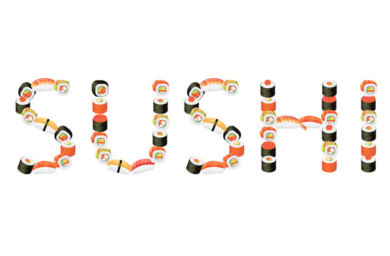 Word sushi vector illustration