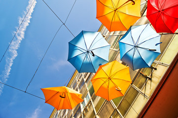 Colorful umbrellas as street decoration