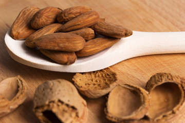 shelled almonds on a spoon
