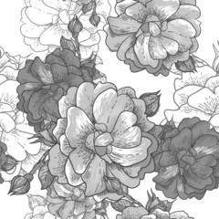 Beautiful Monochrome Seamless Rose Background