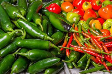 Hot peppers on display ready to use