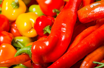 Hot peppers on display ready to use