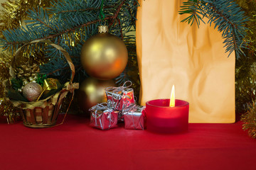 Christmas decoration with burning candle