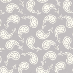 Seamless grey paisley pattern background