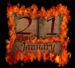 Burning wooden calendar January 21.