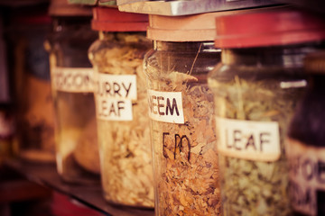 Composition of many different spices teas and herbs