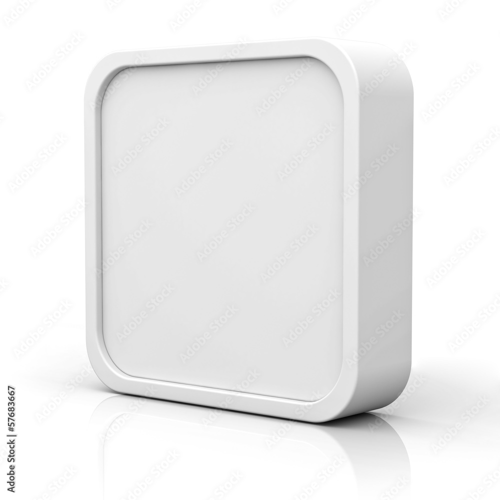 Poster Blank 3d square button or frame on white with reflection