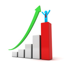 Business man standing on top of successful graph concept