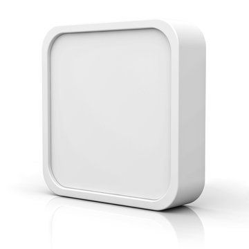 Blank 3d square button or frame on white with reflection