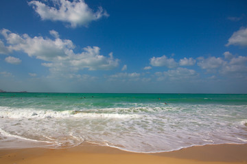 Fototapeta premium beach with surfers and turquoise sea