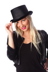 Fototapeta na wymiar Cute woman with top hat