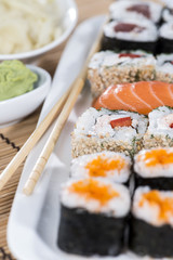 Fresh made Sushi with chopsticks