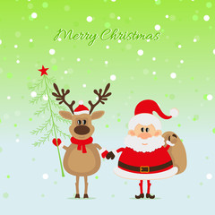 Santa Claus and a deer with Christmas tree