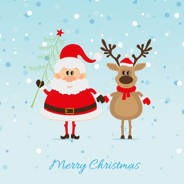 Santa Claus with Christmas tree and reindeer